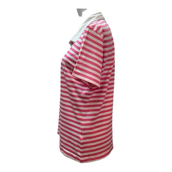 Kate Lord Performance Preppy Pink White Collar Short Sleeve Polo Golf Shirt Sz L - Picture 4 of 9